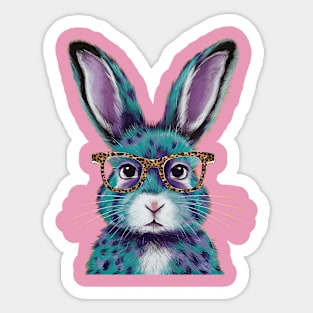 Super Cute Bunny Wearing Leopard Glasses, Easter Bunny Graphic Sticker